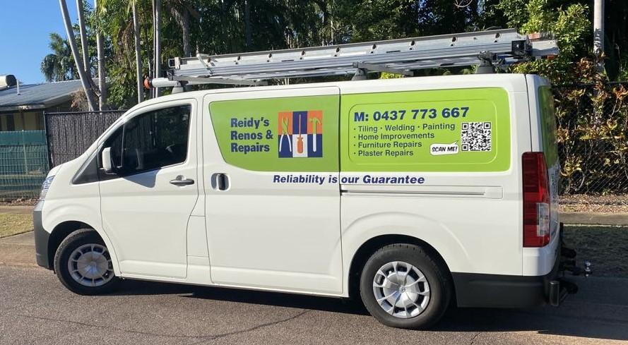 White van with Reidy's Renos and Repairs branding